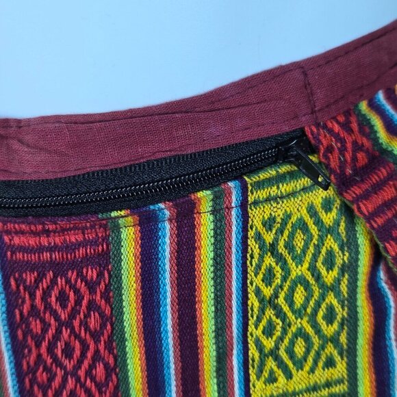 Indian Cotton Pants Dark Red Colorful Stripes Elastic Waist Adj Ankle Ties - Picture 3 of 13